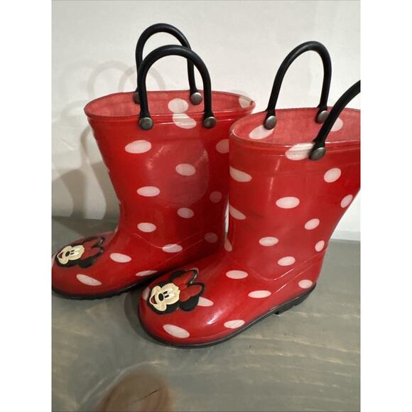 MINNIE MOUSE Rain Boots Girl’s Size 9 Disney Junior Red And White Polka Dot - Picture 9 of 15